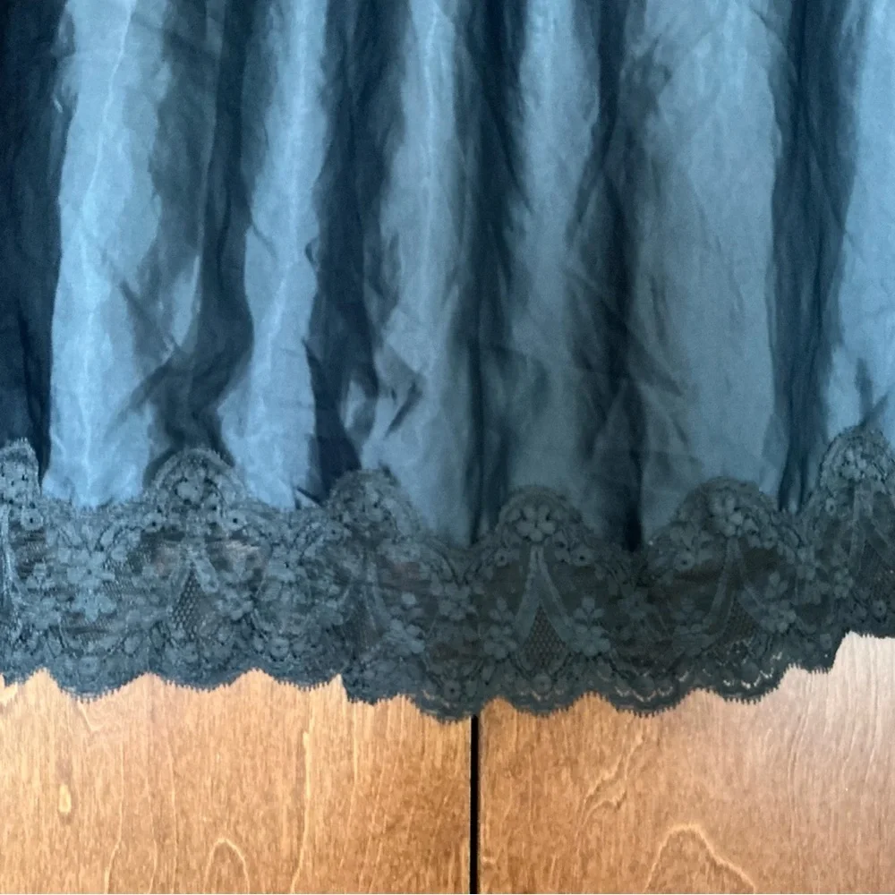 Vintage Black Half Slip Silky Nylon Skirt Lace Trim Dark Fairy Whimsigoth S - Picture 8 of 10